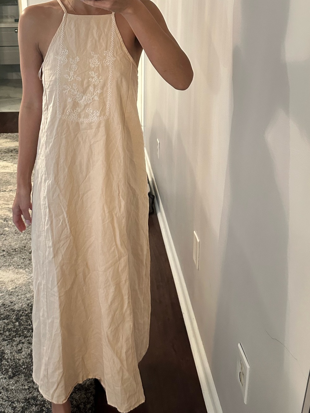 Zara Cream Halter Maxi Dress with Embroidered Bodice